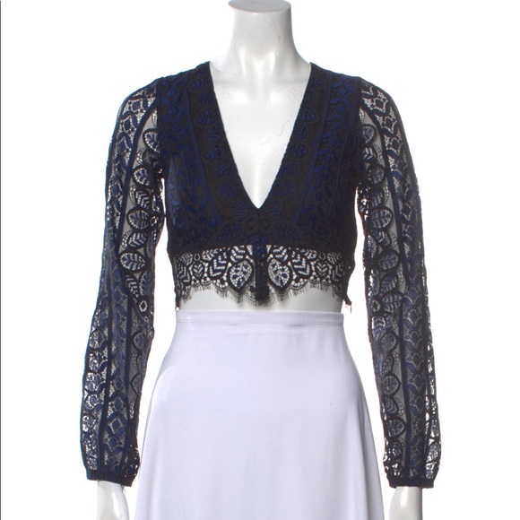 For Love And Lemons Tops - FOR LOVE & LEMONS Nylon Lace Pattern Crop Top - Light Gray size Small